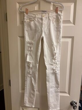 Frame Denim White Ripped Skinny Jeans